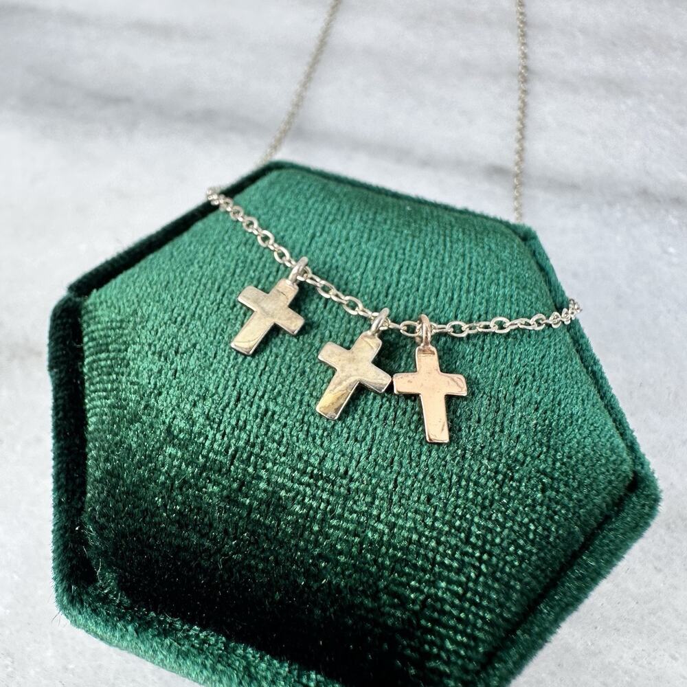 Minimalist Cross Charm Necklace Sterling Silver Tiny Crosses 925 Layer Gothic